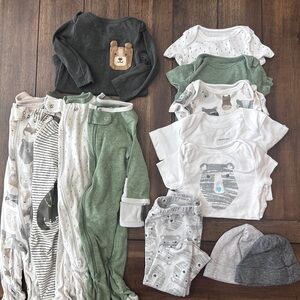 Cloud Island Kids One Pieces Footies - Gray, Green, White